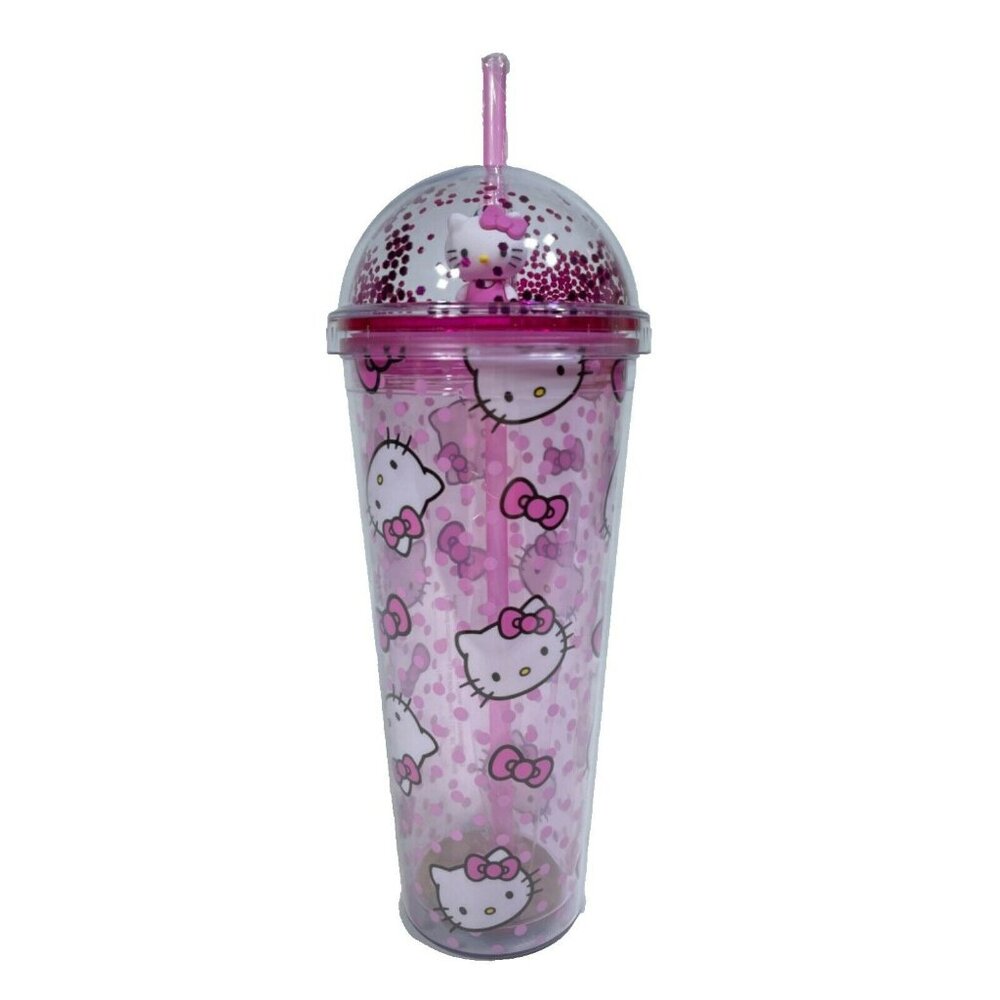 Hello Kitty Glitter Globe Top 24oz Tumbler With Straw Pink